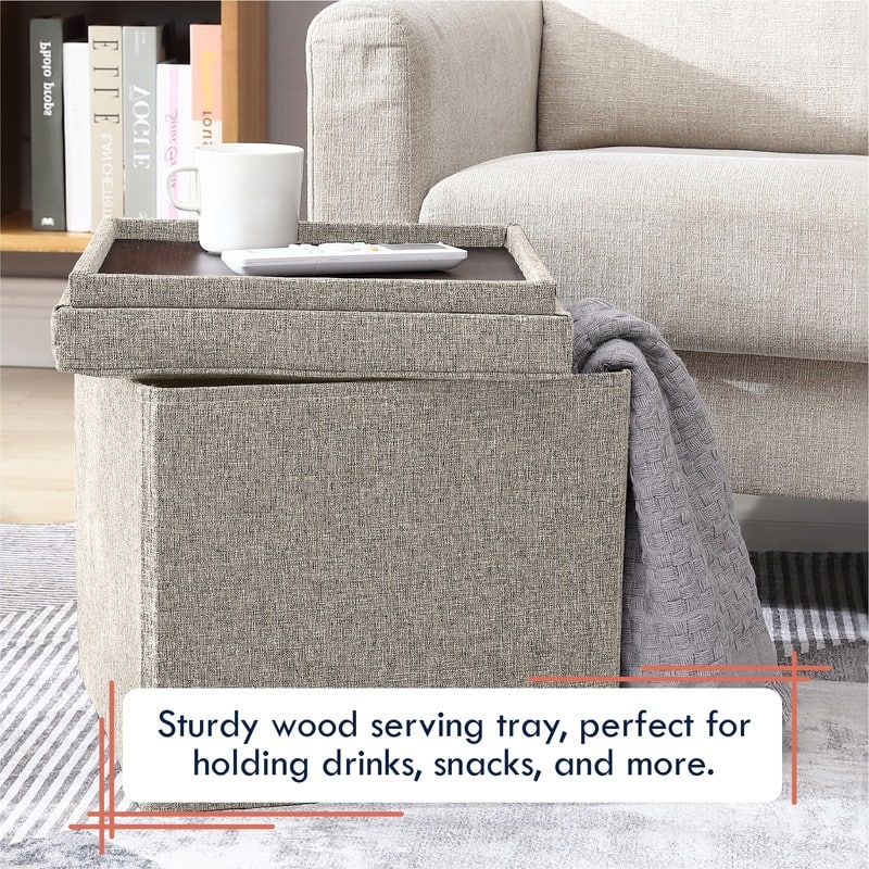 Foldable Tufted Square Storage Ottoman with Table Top Lid