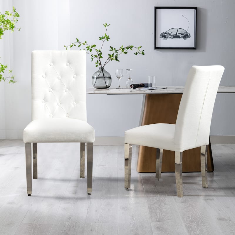 Set of 2 Modern Dining Chairs with Plush Velvet Upholstery, Sturdy Stainless Steel Legs & S-Shaped Springs - Ergonomic Support - Beige