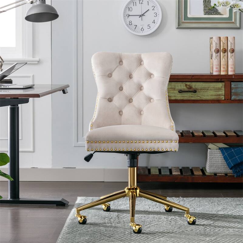 Velvet Home Swivel Adjustable Office Desk Chair with Golden Metal Base