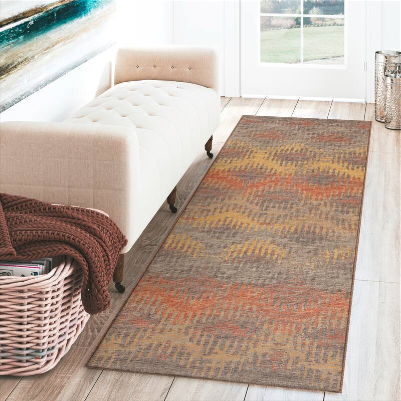 Indoor/ Outdoor Addison Bravado Modern Chevron Washable Area Rug - 2' x 7'6" - Canyon