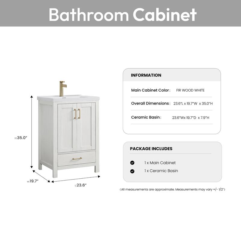 Gela Single Sink Bath Vanity with Drop-In Ceramic Basin without Mirror