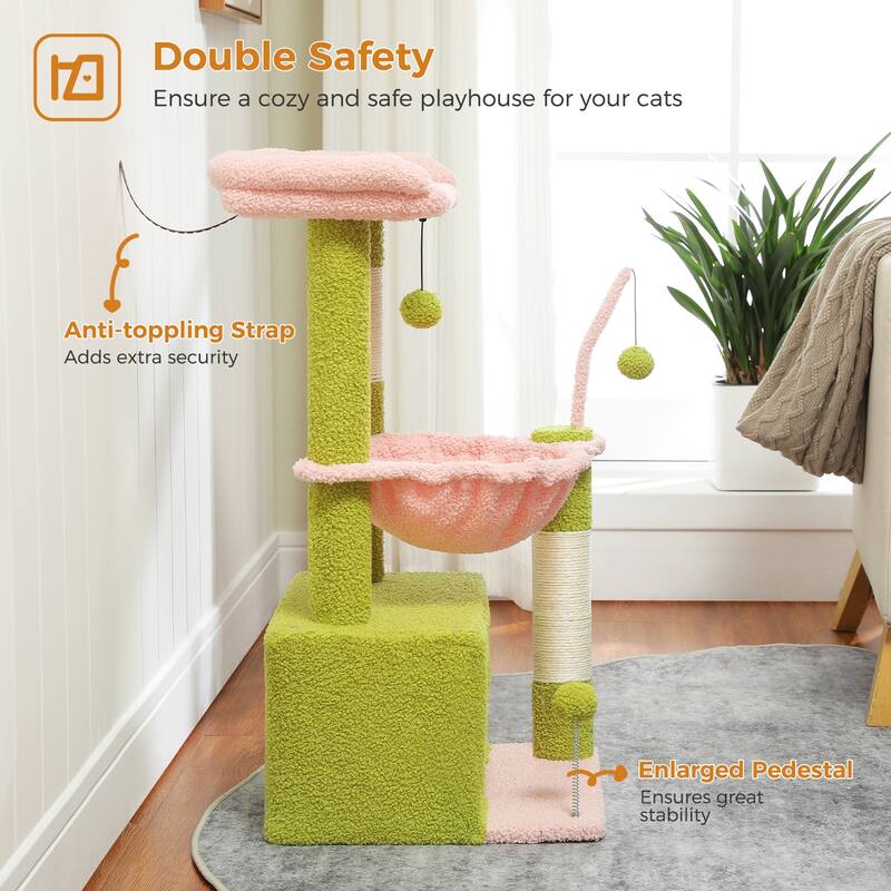 4-in-1 Multi-Level Cat Tower, Cat Tree with Large Cat Condo, Cat Scratching Post for Cats with Deep Hammock & Cozy Top Perch
