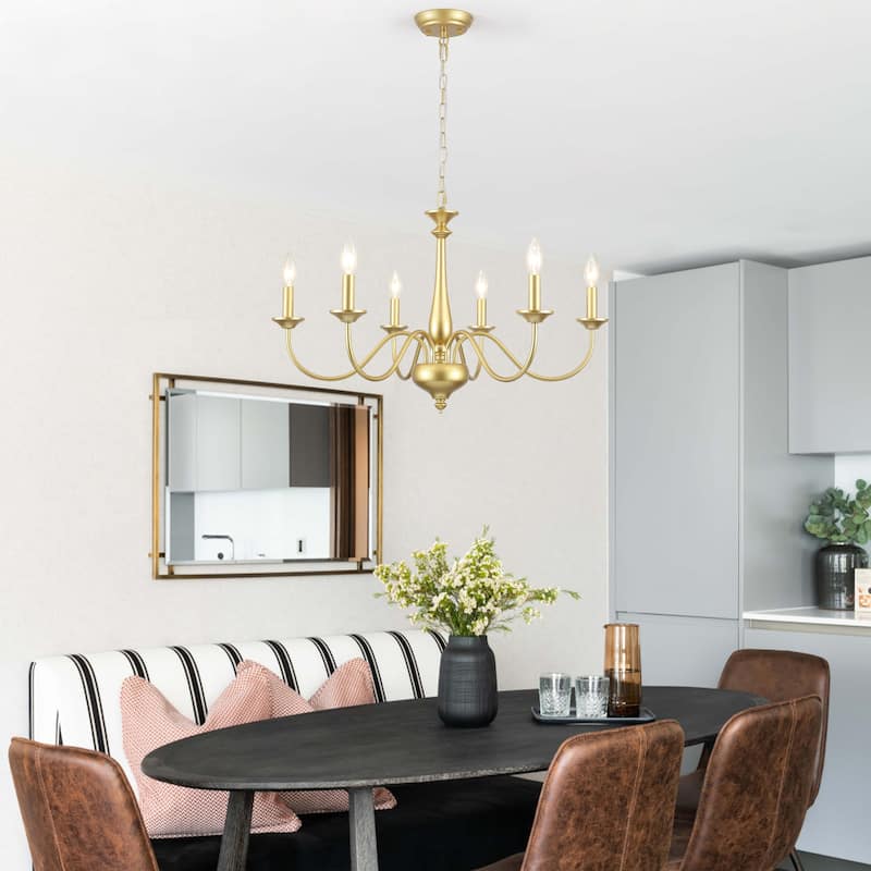 Modern Farmhouse 6-Light Candle Chandelier Light Fixture for Dining Room - W27.95"x H16.14" - N/A