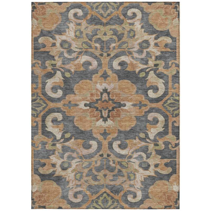 HomeRoots Damask Traditional Rectangle Outdoor Rug