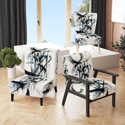 Designart "Abstract Neutral XII" Upholstered Modern Geometric Accent Chair and Modern & Contemporary Arm Chair - Multiple Color