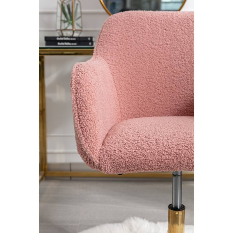 Modern Upholstered Home Office Chair with Adjustable Height & Gold Metal Legs, 360° Swivel