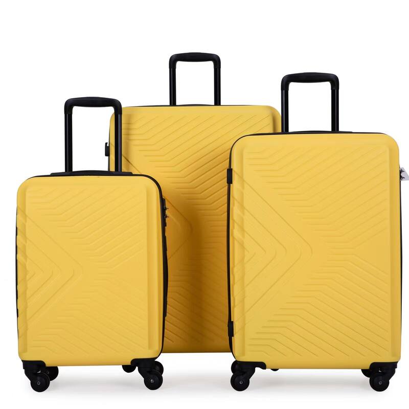 High Quality 3 Piece Hard-Shell Luggage Sets, ABS Lightweight Suitcase with Telescoping Handles and Spinner Wheels & TSA Lock - Yellow