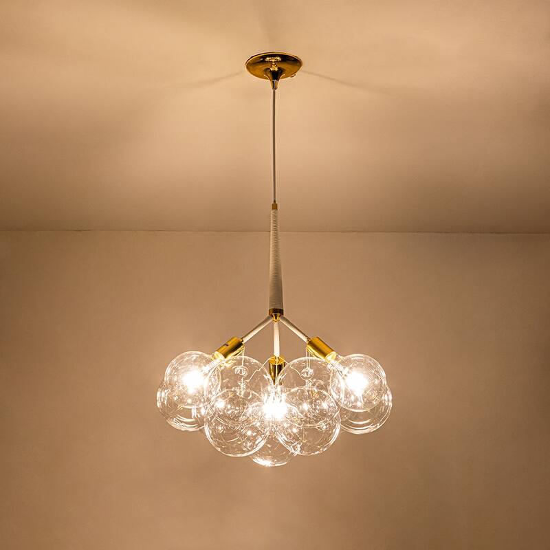 3-Light Modern Glam Sputnik Cluster Glass Globe Bubble Chandelier with 9 Clear Glass Globe Shade