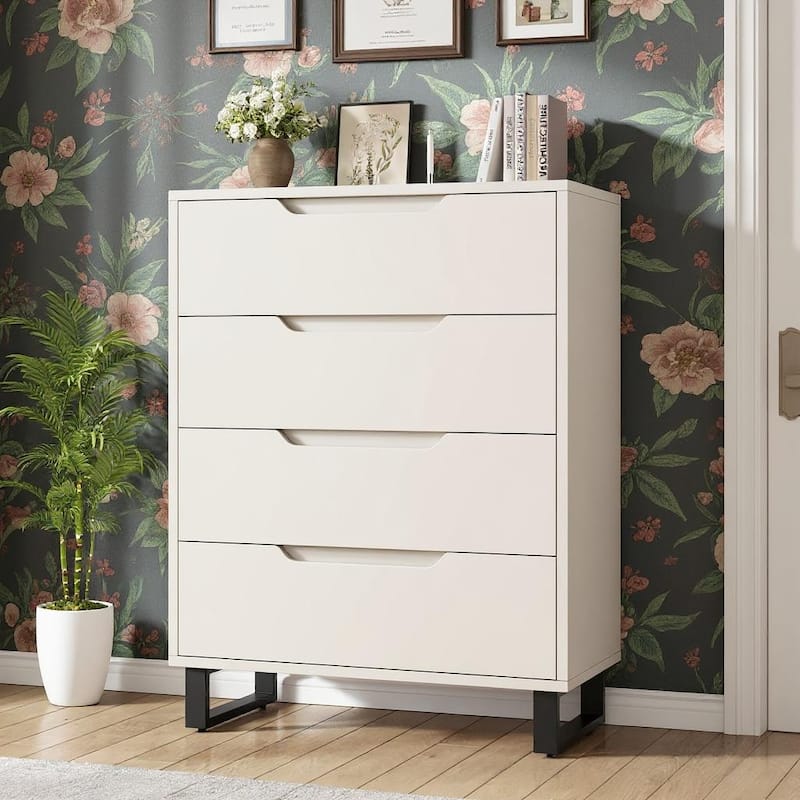 4 Drawers Wood Dressers, with Storage, 41.5" - White