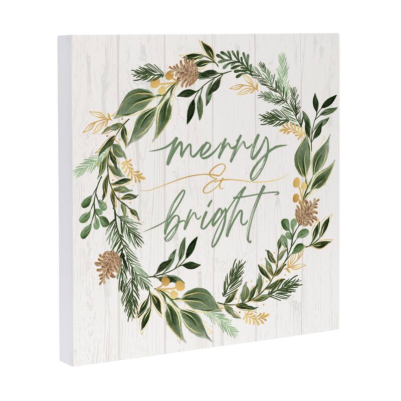 Shades of Green Wall Decor, "Merry Bright" - 12" x 12"