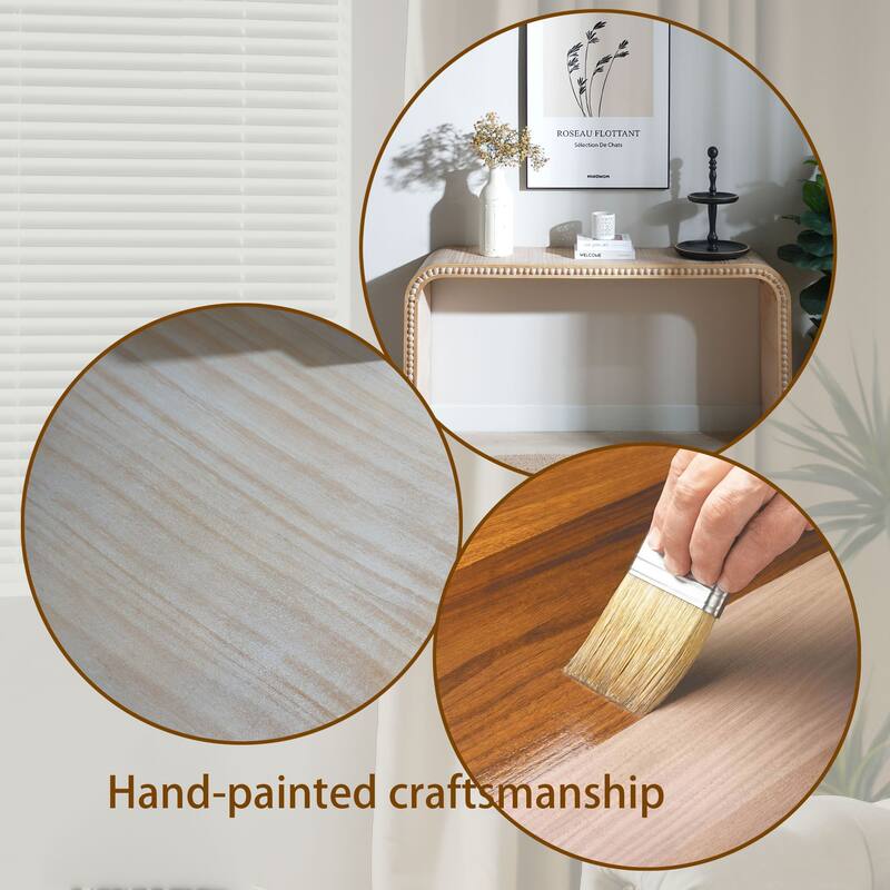 Modern Natural Wood Console Table, Curved Waterfall-Style Table with Wood Beads, for Entryway, Hallway, Living Room and Foyer