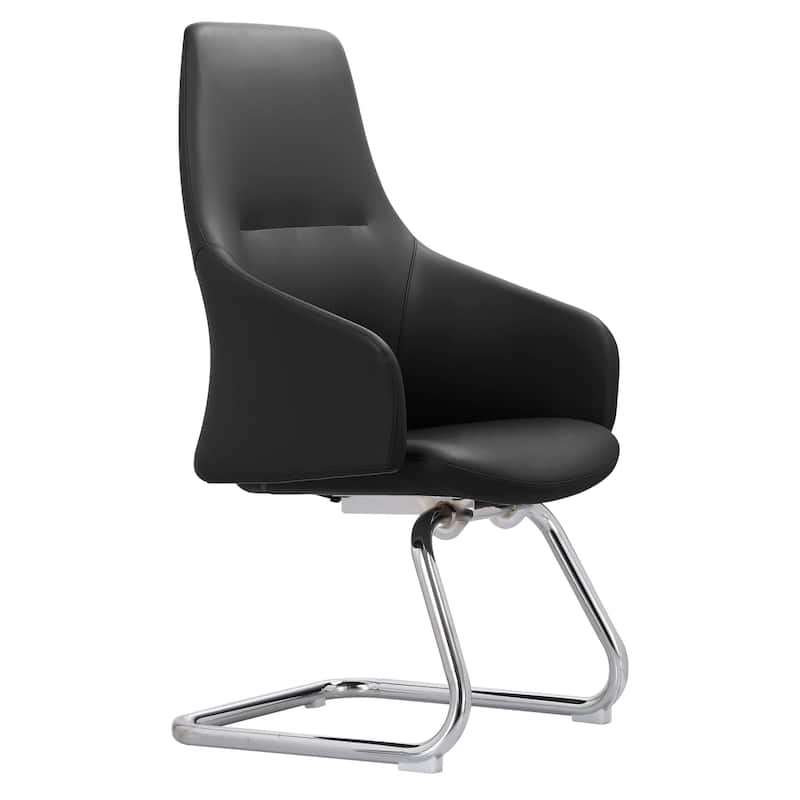 LeisureMod Celeste Leather Conference Office Chair with and Armrest - Black