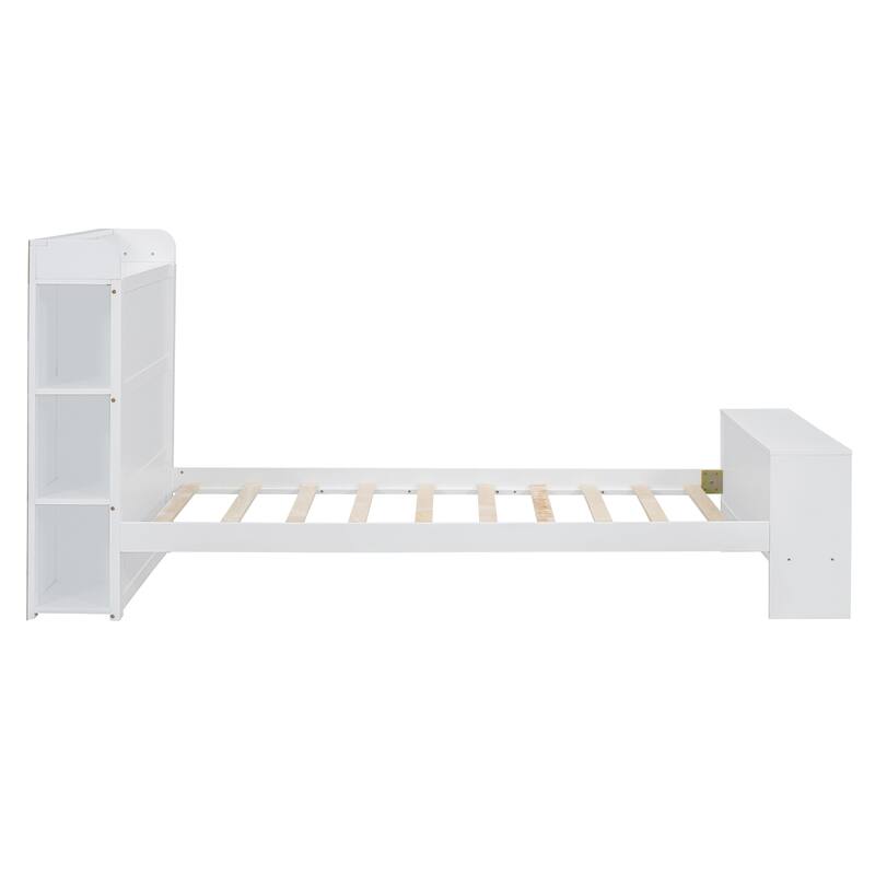 Twin Size Platform Bed with built-in shelves, LED Light and USB ports, Gray