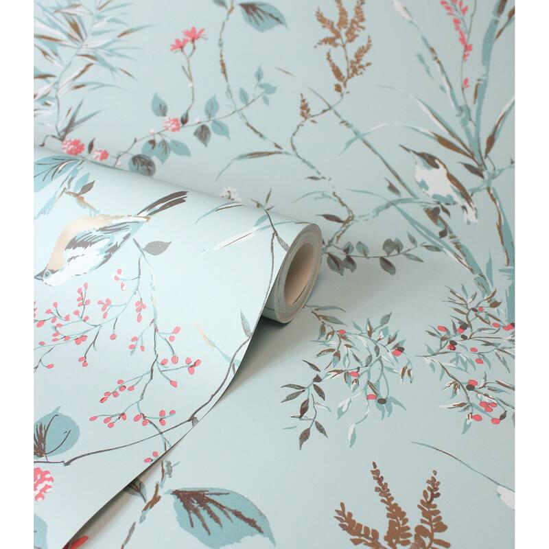 Fine Decor Mariko Light Blue Botanical Wallpaper