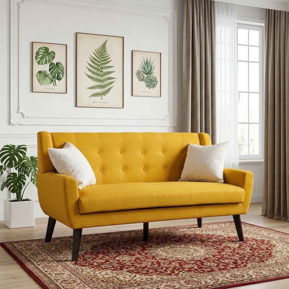 Modern 63-Inch Linen Tufted Loveseat Sofa with Pillows