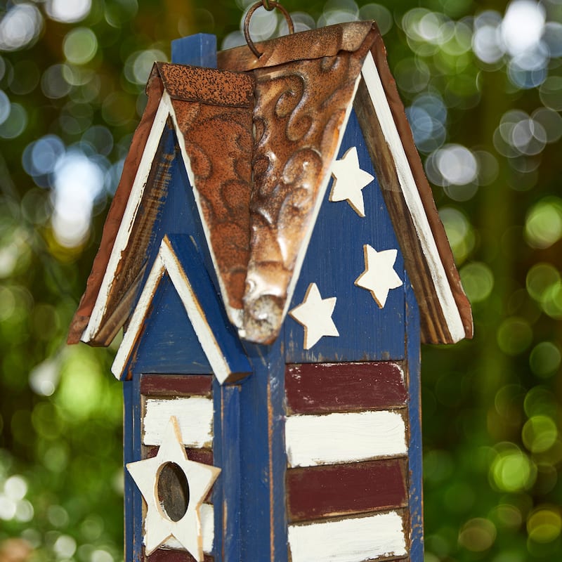 Glitzhome 12.25"H Distressed Solid Wood Outdoor Garden Birdhouse