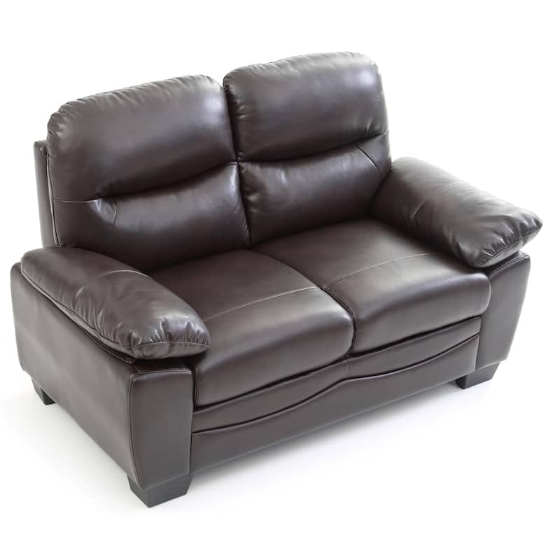 Flared Padded Arm Faux Leather Straight Sofa - 59" - Dark Brown