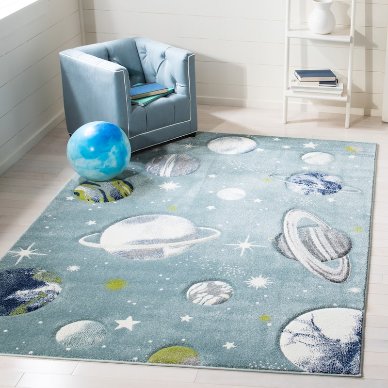 SAFAVIEH Carousel Kids Selvinaz Solar System Rug - 6'7" x 9' - Teal/Ivory