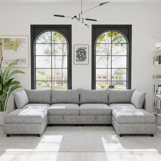 Oversized U Shaped Chenille Sectional Couch Sofa with Storage ...
