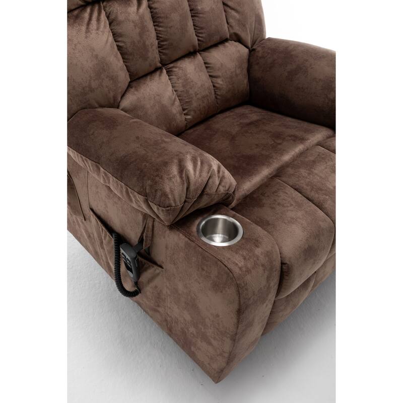 Power Lift Recliner Chair with Heat & Massage, Dual OKIN Motors Lift Sofa, Lounge Chair with 2 Pockets & 2 Cup Holders