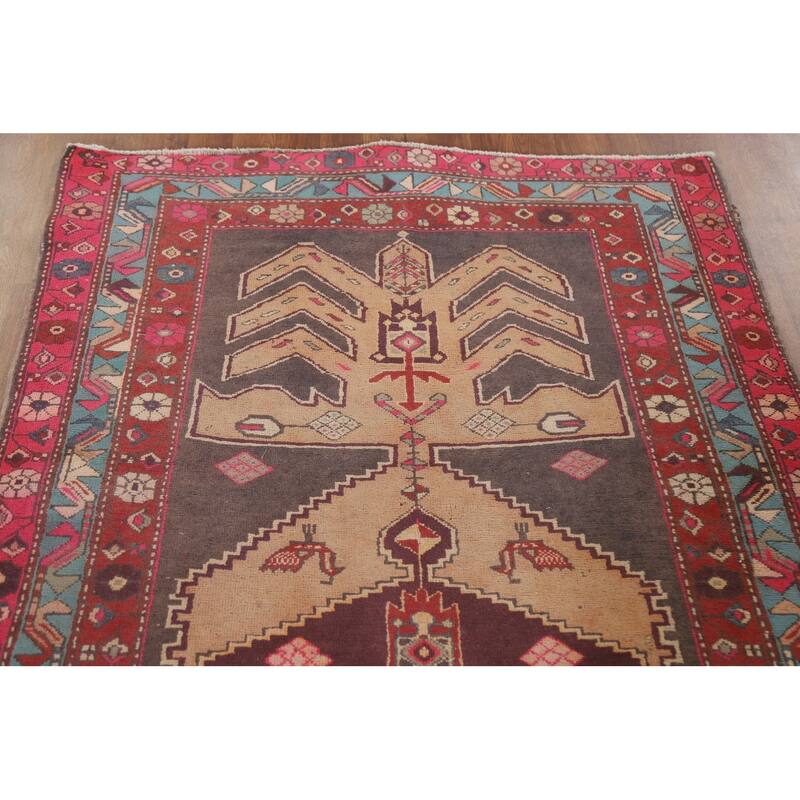 Hand Knotted Oriental 100% Wool Carpet Traditional Geometric Greys & Charcoal Meshkin Runner Rug - 9' 6'' X 3' 11''