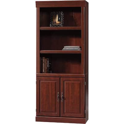 71" Cherry Brown Wooden Hidden Storage Bookcase with Doors and 3 Shelves for Home or Office - 13”W x 29.3”L x 71.2”H