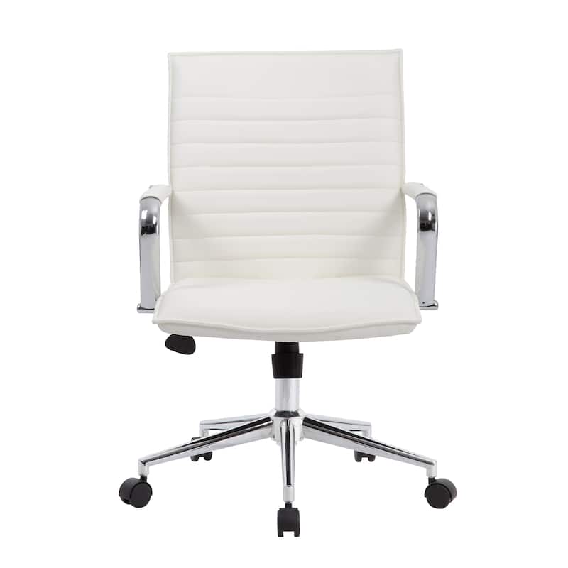 Kenny Commercial Grade Chair with Chrome Arms and Metal Base, White PU Vinyl