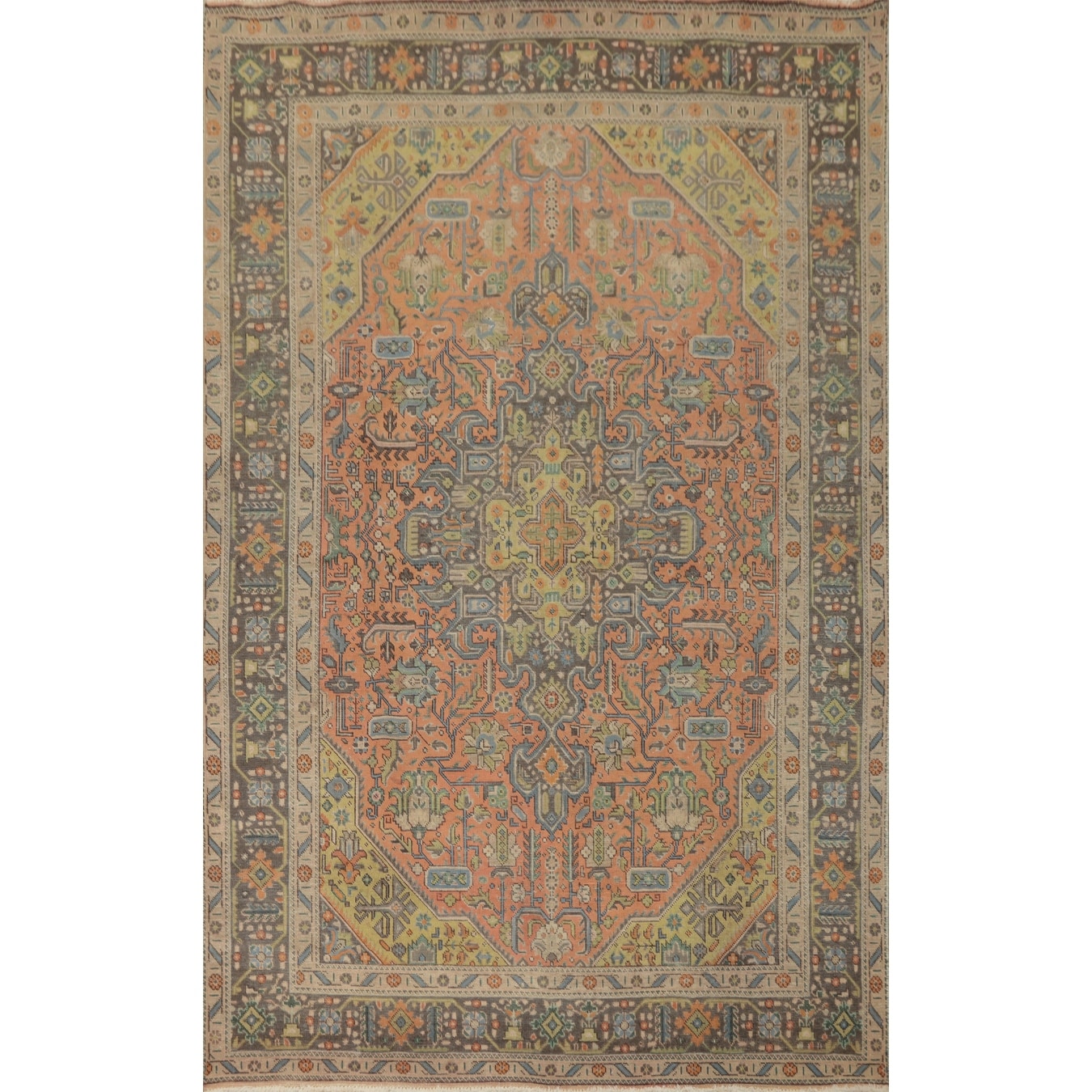 Hand Knotted Oriental 100% Wool Carpet Traditional Floral Peach Tabriz Area Rug - 9' 6'' X 6' 6''