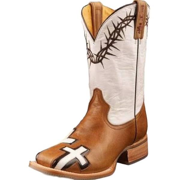 Tin Haul Western Boots Women Cross John 3:16 Brown