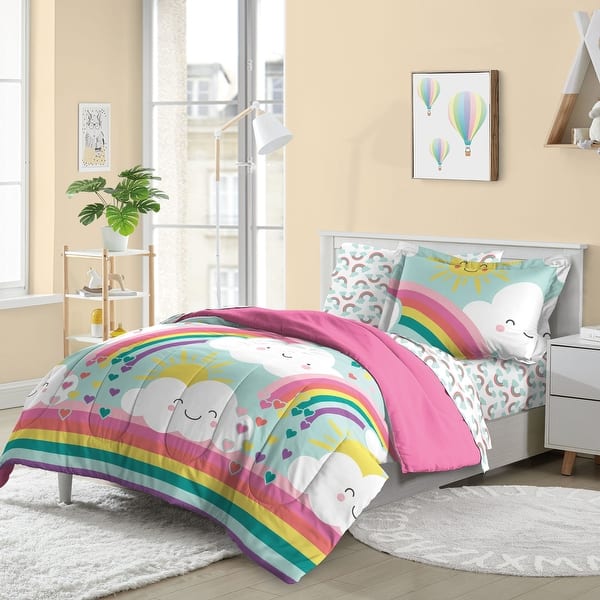 slide 2 of 7, Dream Factory Rainbow Flare Bed-In-A-Bag Comforter Set Teal - Full