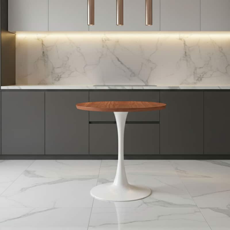 Bristol 27" Round Dining Table with MDF TableTop & White Pedestal Base for Kitchen & Dining Room