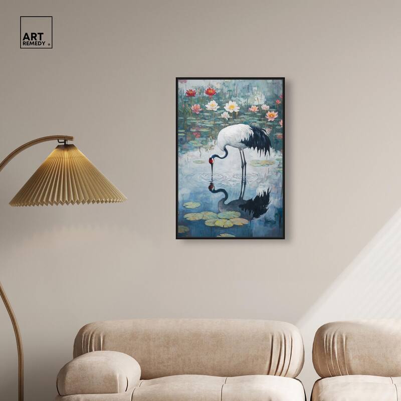 Crane in Lilies Canvas by Art Remedy