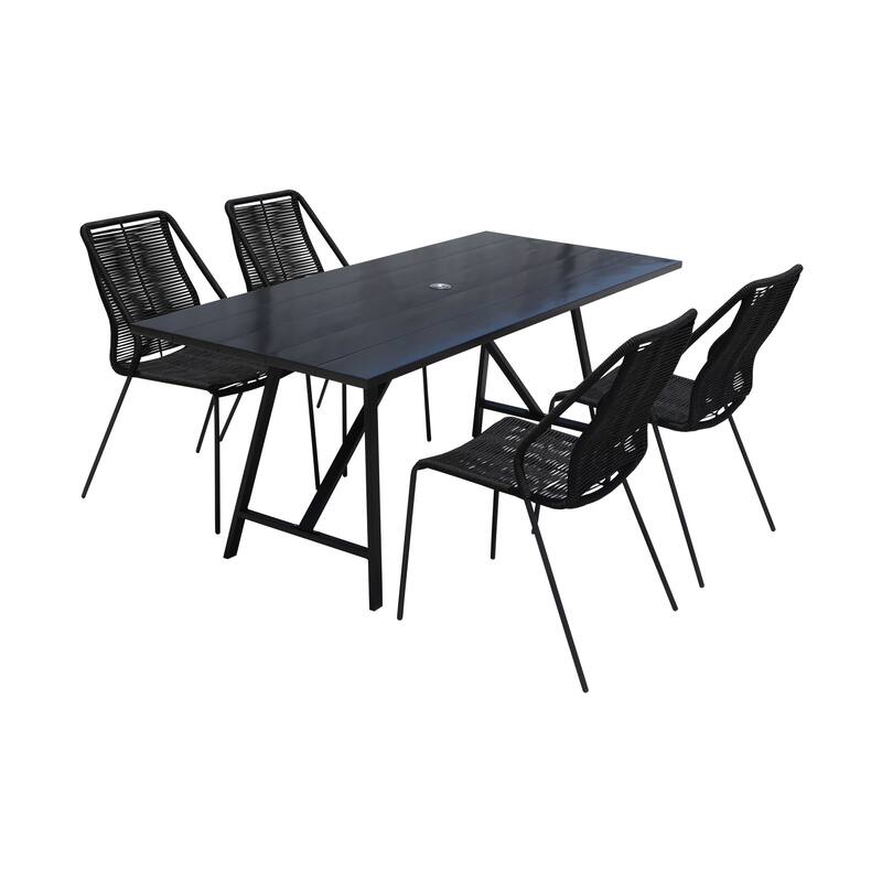 Koala and Clip 5 Piece Dining Set in Eucalyptus Wood and Metal with Rope