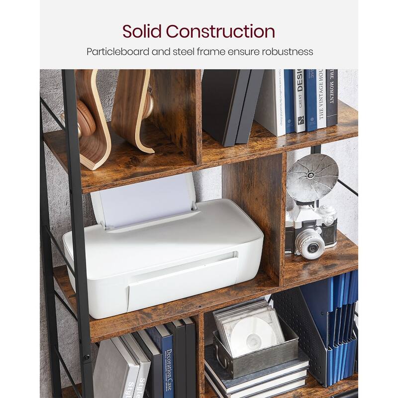5 Tier Shelving Unit with Open Compartments for Office, Living Room, Bedroom, Industrial Style - 29.1" x 11.8" x 59.1"
