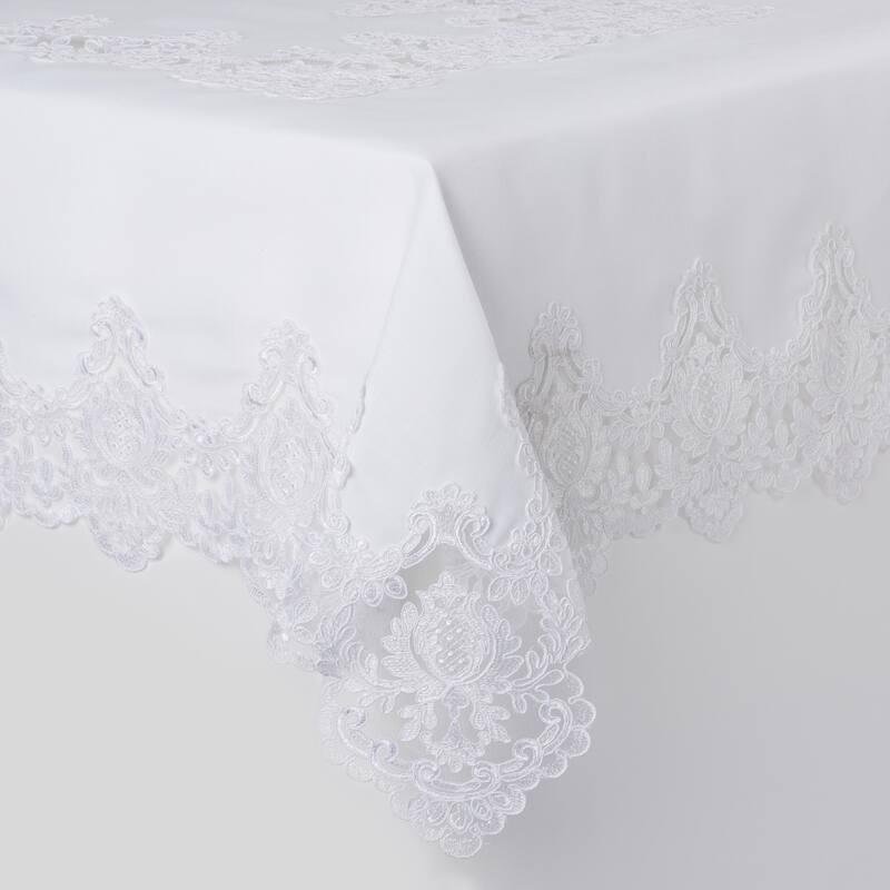 Violet Linen Imperial Embroidered Vintage Lace Pattern Tablecloth