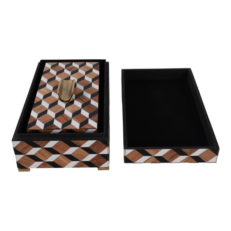 Modern Decorative Boxes with Lid - Set of 2, 14", Black, Brown - 14.0"