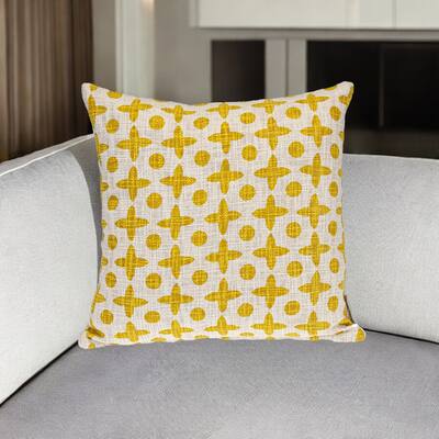 HomeRoots 18" Yellow and White Geometric Cotton Throw Pillow