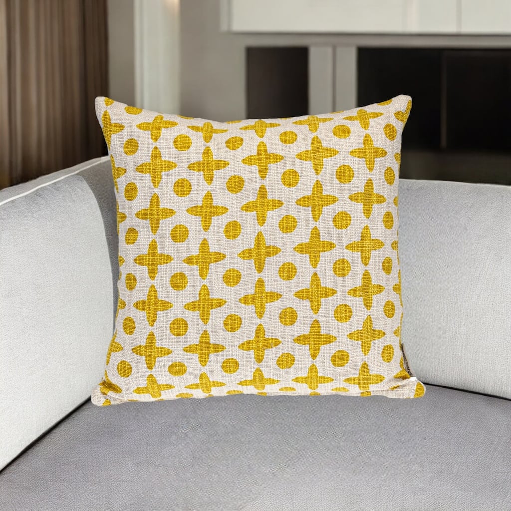HomeRoots 18" Yellow and White Geometric Cotton Throw Pillow