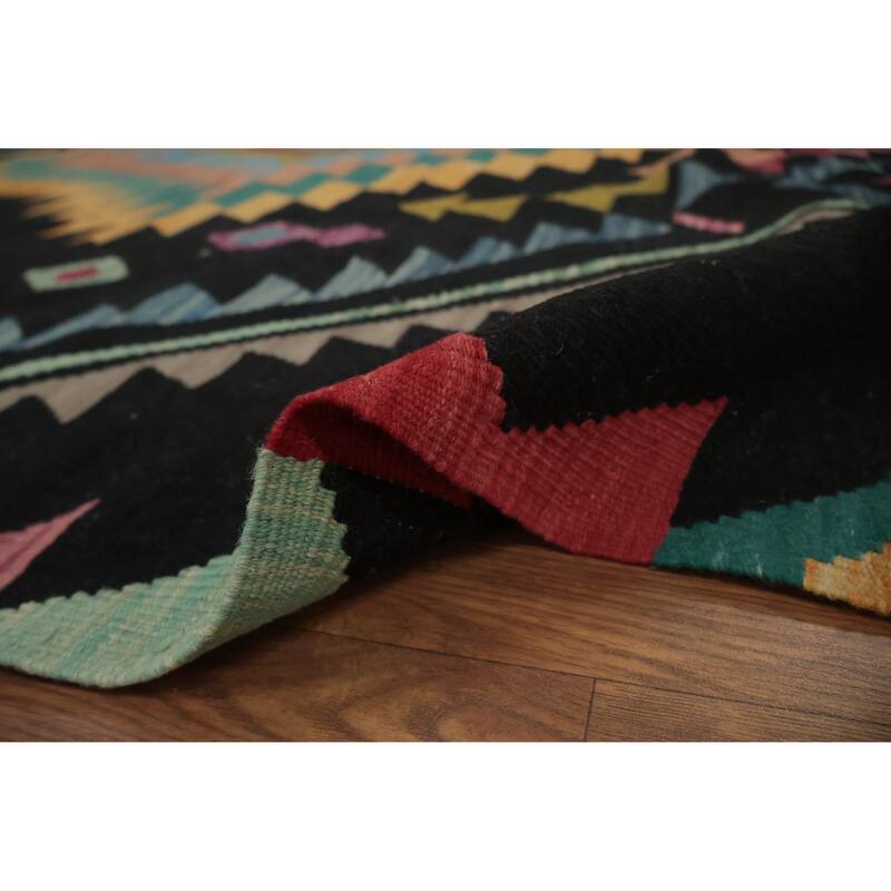 Hand Woven Oriental 100% Wool Carpet Southwestern Tribal Black Kilim Area Rug - 11' 6'' X 8' 2''
