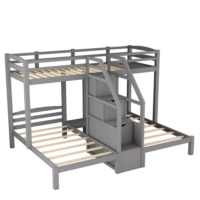 Twin Bunk Bed with Built-In Staircase Storage and Modern Design