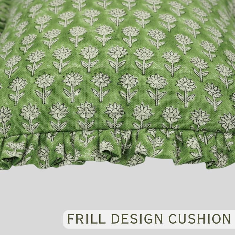 Fabdivine Heavy Linen Floral Ruffled Both Side Cushion Cover Home Décor Accent
