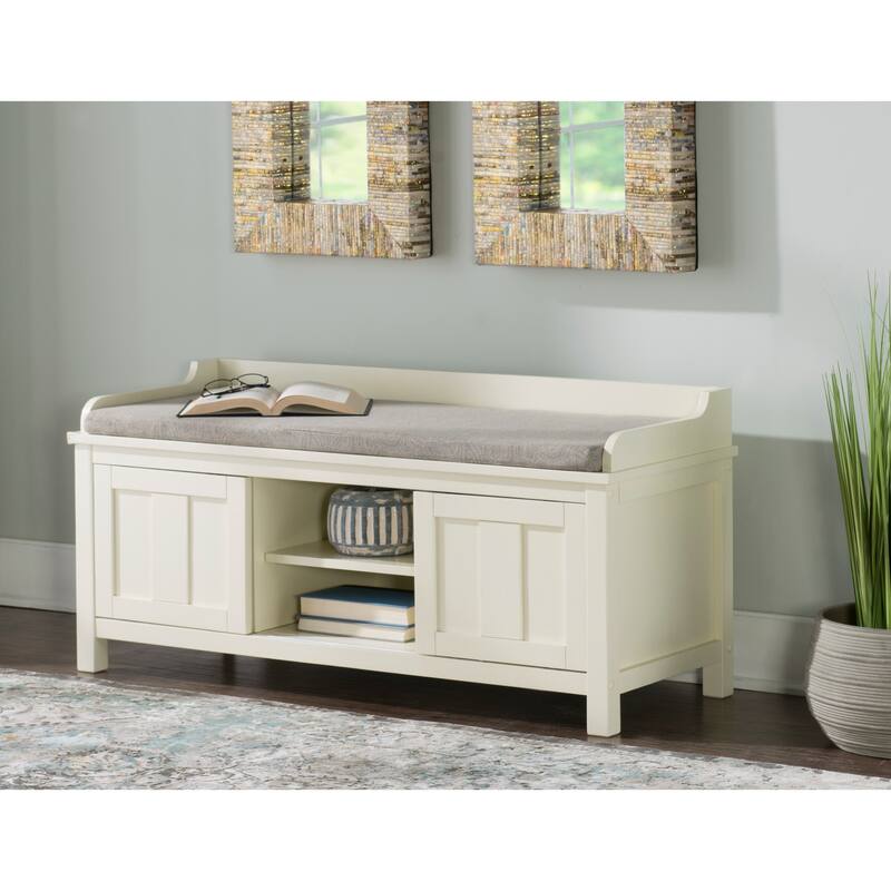 Upholstered Storage Bench with Sliding Door - 45" - White