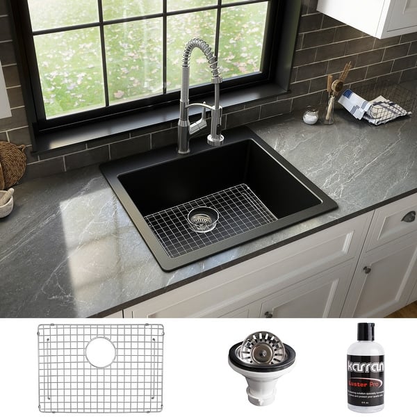 slide 2 of 60, Karran Top Mount 25 in. Single Bowl Quartz Kitchen Sink Kit
