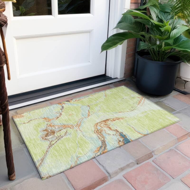 Machine Washable Indoor/ Outdoor Modern Abstract Chantille Rug - Aloe - 1'8" x 2'6"