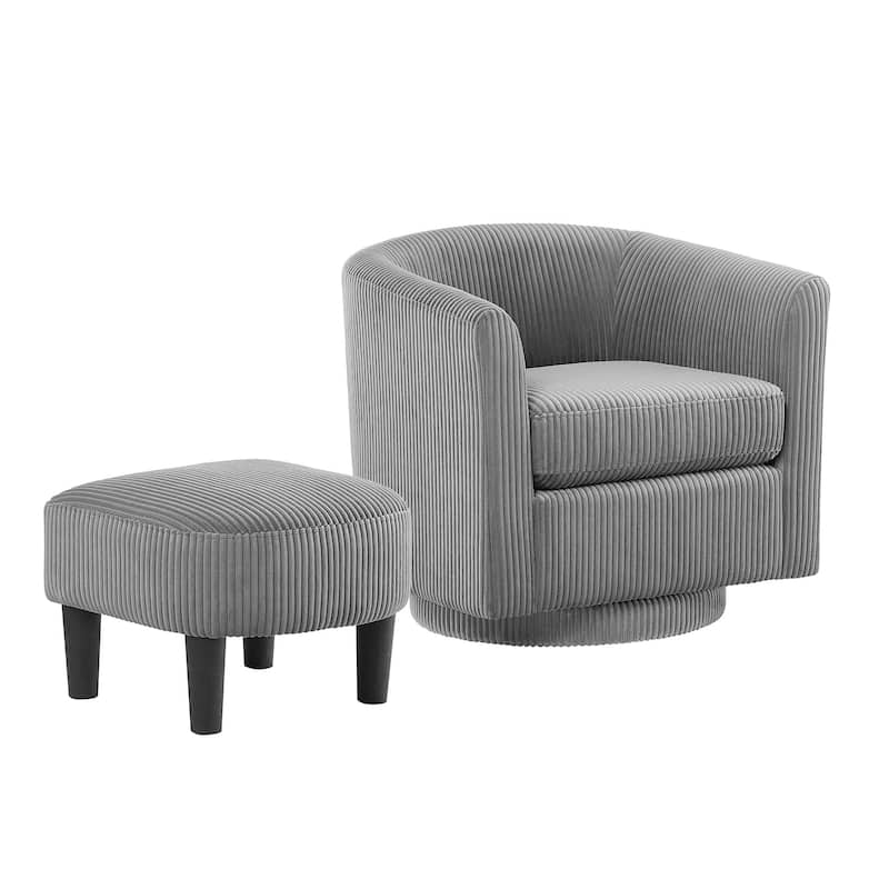 Swivel Accent Chair 360° Comfy Recliner Corduroy Arm Chair Single Sofa with Ottoman for Living Room Bedroom