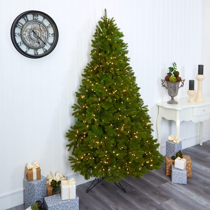 7ft Artificial Christmas Tree with Lights - Holiday Spruce Tree, Warm White LED, Bendable Branches, Festive Decor - Green - 84