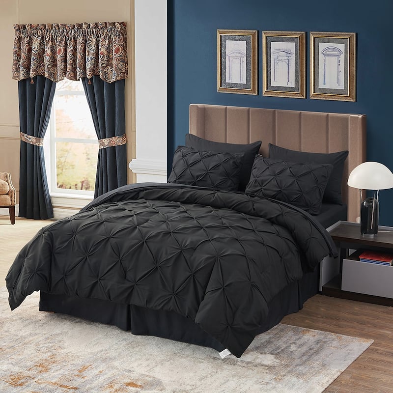 8 Pieces Bed in A Bag Pink Comforter Sets Bed Set - Black - King
