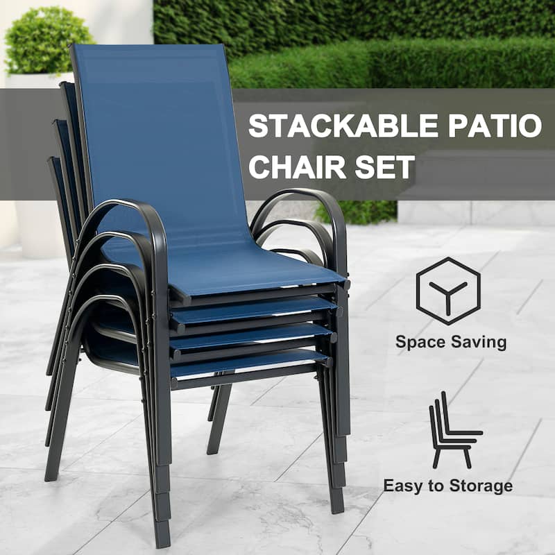5-Piece Outdoor Dining Set, Textilene Stackable Chairs ang Square Table with Umbrella Hole