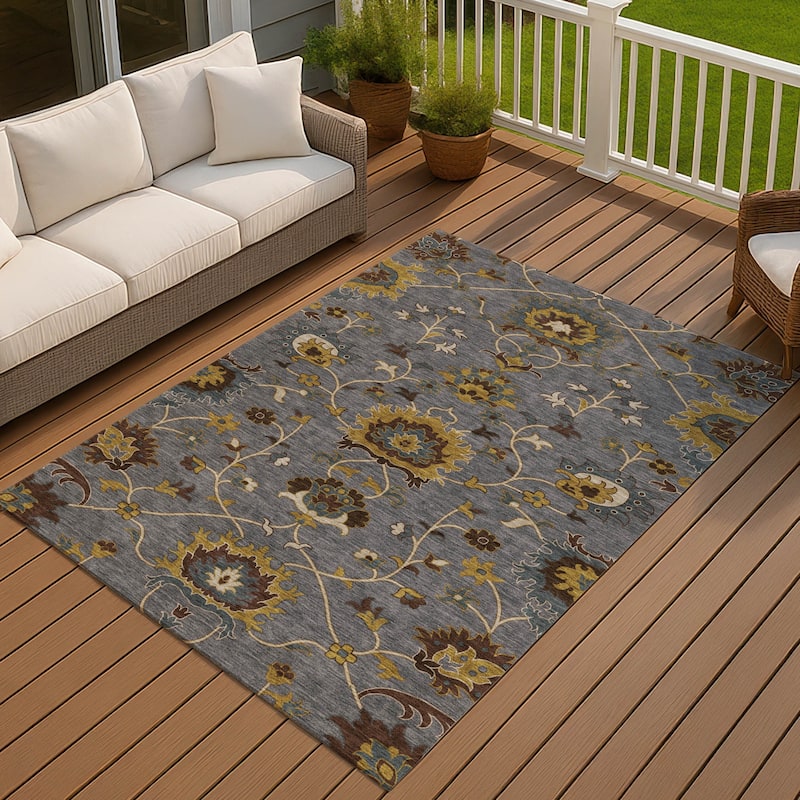 Machine Washable Indoor/ Outdoor Traditional Luna Chantille Rug - Gray - 5' x 7'6"