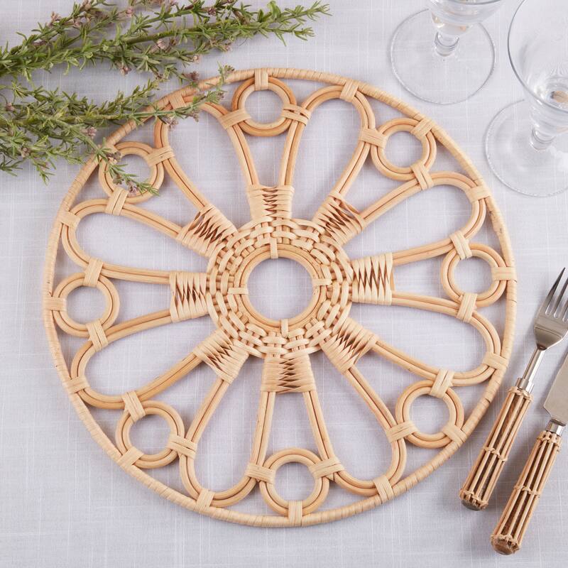 Rattan Round Placemats (Set of 4) - Handwoven Open Weave Design for Dining, Entertaining & Everyday Table Styling, 15" - 15"x15"